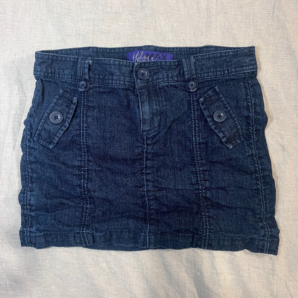Miley Cyrus Max Azria Denim Mini Skirt Junior 7 Y2K 2000s Ruched Micro Utility